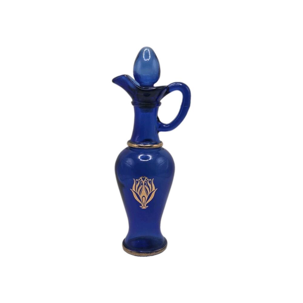Vtg Avon Cobalt Blue 9” Decanter Bottle w/ Gold Trim & Stopper (Empty) Collect
